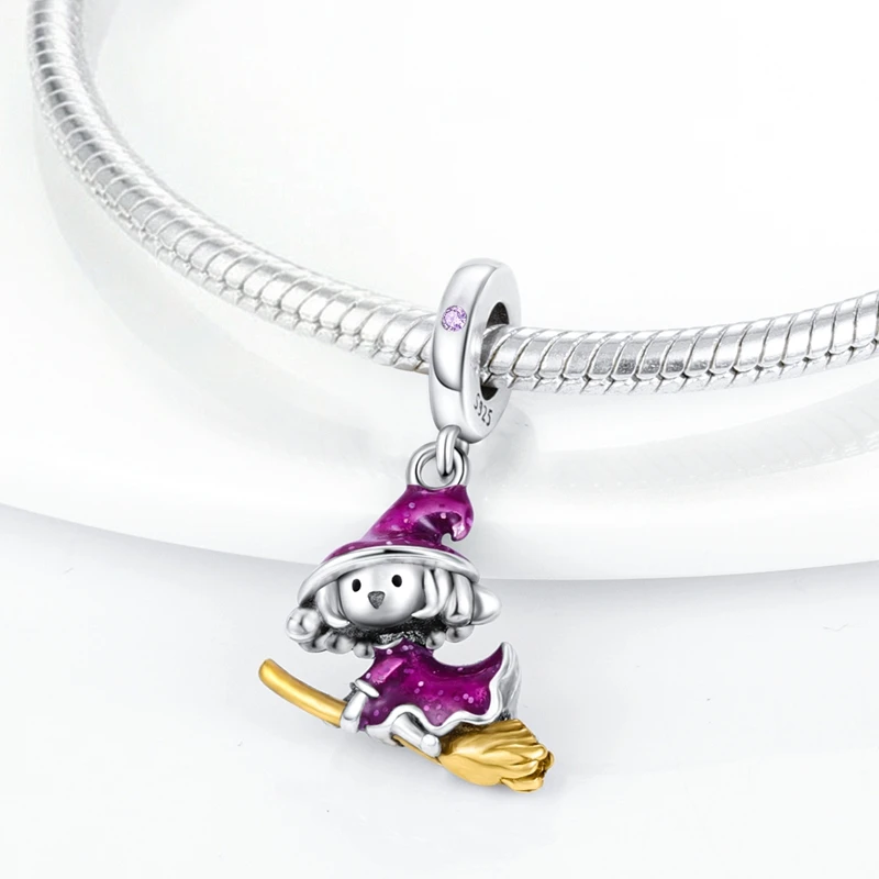 925 Sterling Silber Halloween Charm-Perlen Kürbis Totenkopf Hexe Geist Schwarze Katze Anhänger Passend für Halsketten Armbänder Damen Schmuck Geschenk – Detail 31