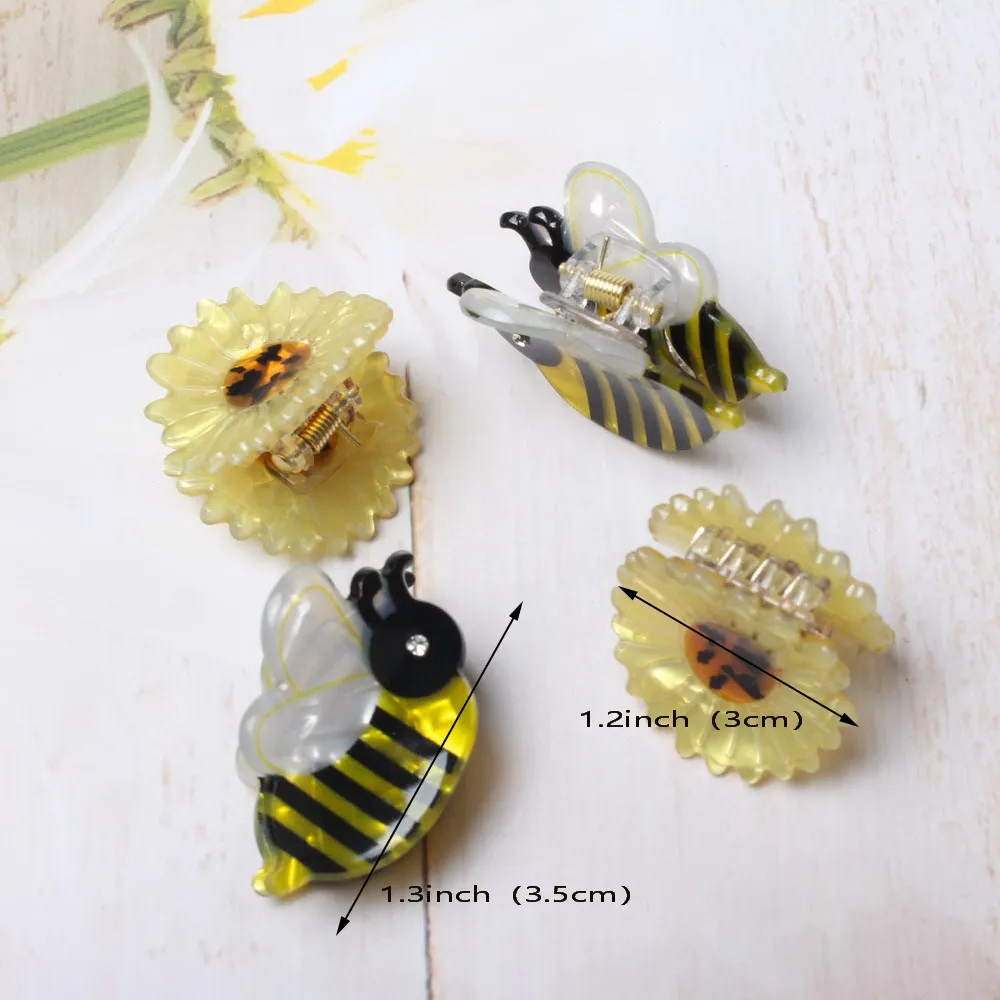 4 パックヘアクリップデイジー小さな髪の爪女性ガールズフラワーバタフライアクリルファッションカニヘアクランプヘアアクセサリー