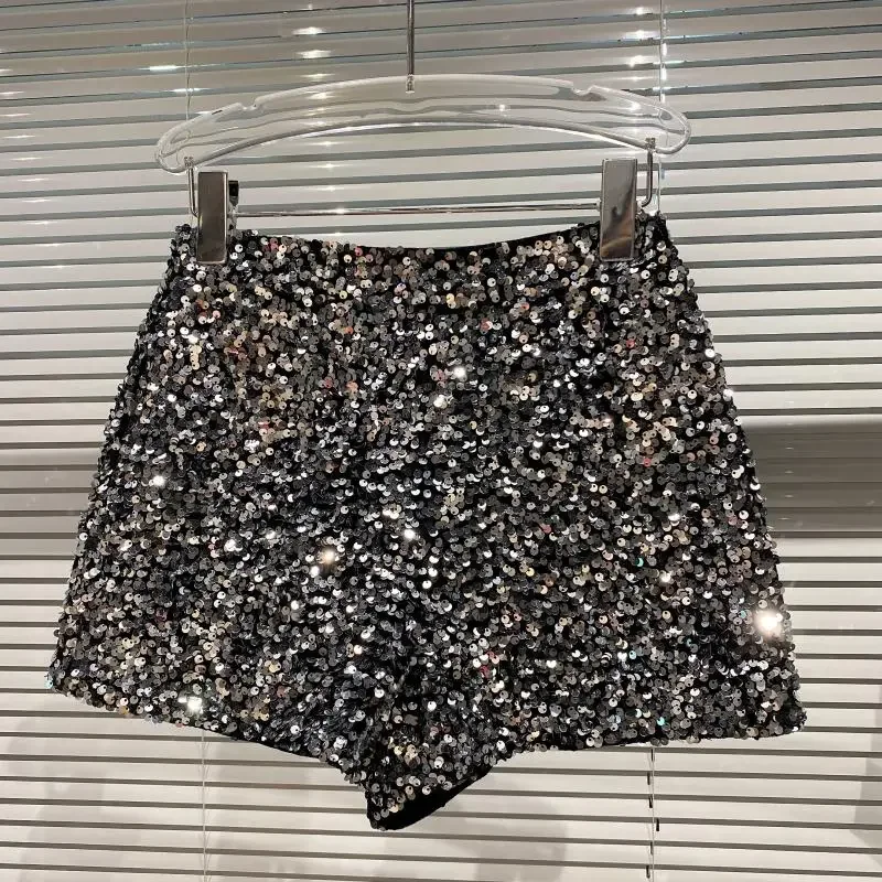 Summer Autumn Black Velvet Shorts Women Sequined Shiny Versatile Short Pants Clubwear Shorts Hot Pants High Street