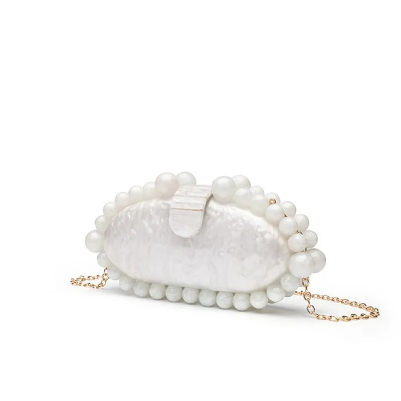 2025 New Elegant Pearl Marble Acrylic Clutch Bag Women Prom Evening Party Egg Shape Handbags Lady Wedding Shoulder Crossbody Bag