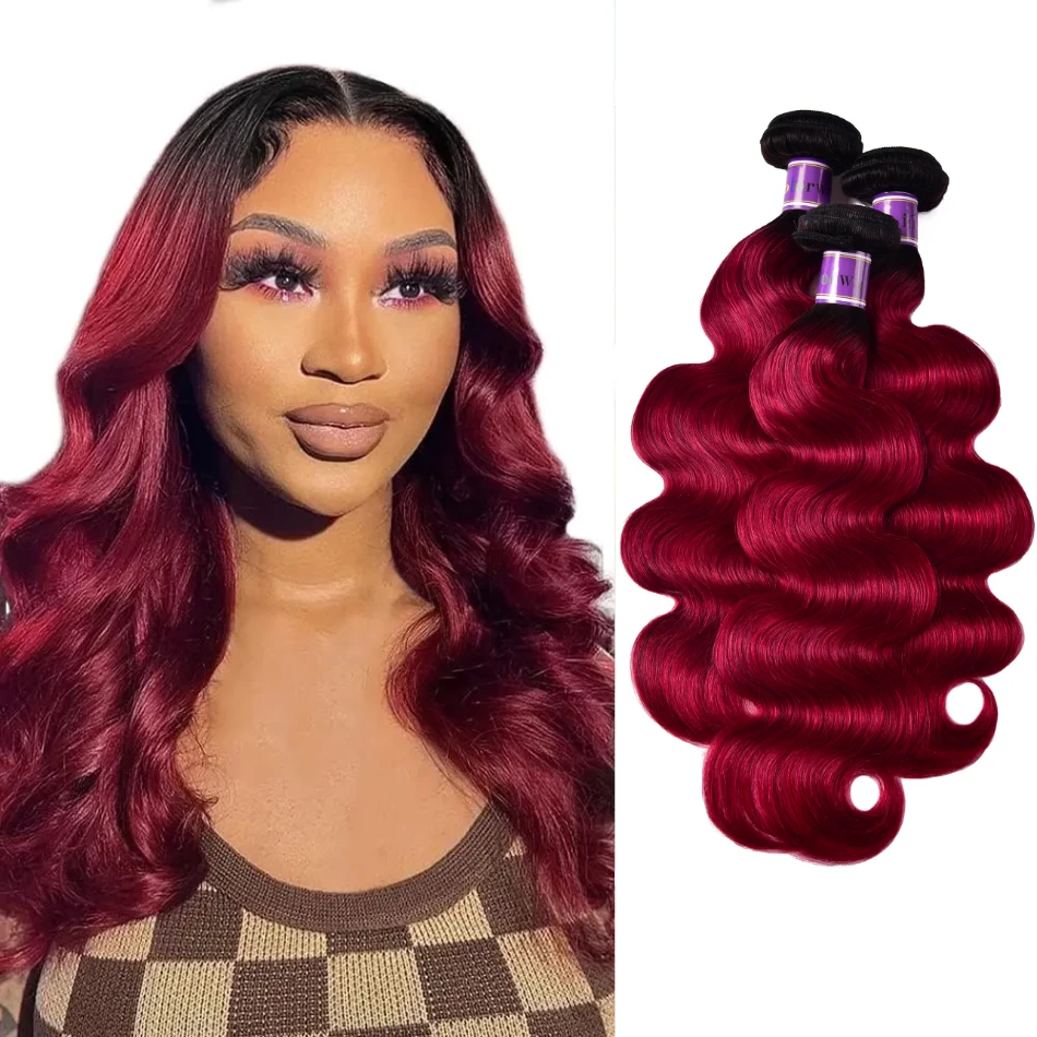 

Unice Hair 3 PCS Brazilian Red Burgundy Body Wave Bundles Deal 100% Human Hair Bundles Virgin Extensions Remy Wavy Hair