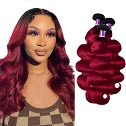 Unice Hair 3 PCS Brazilian Red Burgundy Body Wave Bundles Deal 100% Human Hair Bundles Virgin Extensions Remy Wavy Hair