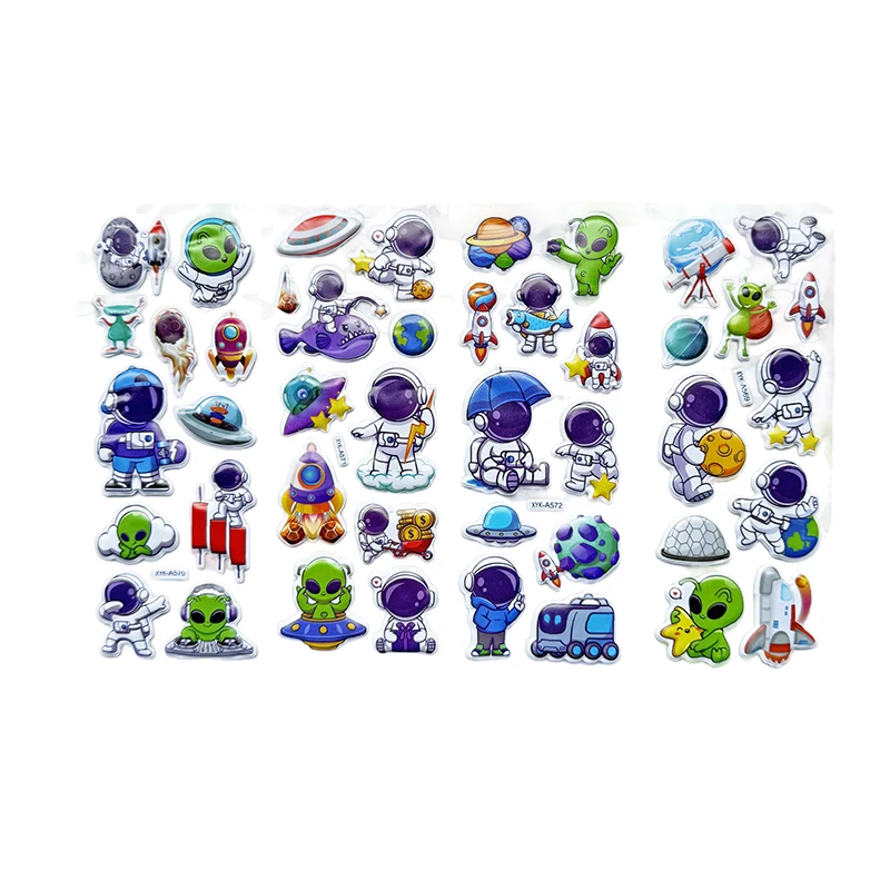 8 Blatt/Packung Kinder-Blasenaufkleber, Cartoon-Astronauten-Weltraummuster, Scrapbooking-Aufkleber für Mädchen und Jungen, Geschenk