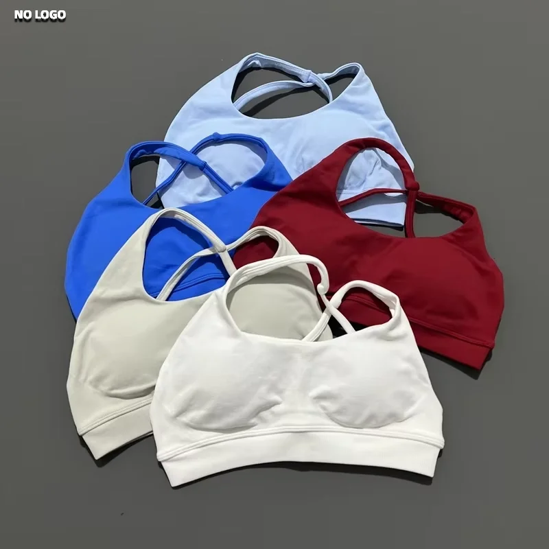 

HISTELLO Asymmetric Sports Bra Women Seamless Yoga Strappy Bra Top High Stretch Adjustable Underwear Training Fitness Gym Bra