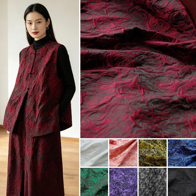 Tissu Jacquard Rose Rouge 1 mètre, Style Chinois Vintage, pour Robe Femme, Qipao, Hanfu, Matériel de Couture Artisanale DIY pour la Maison