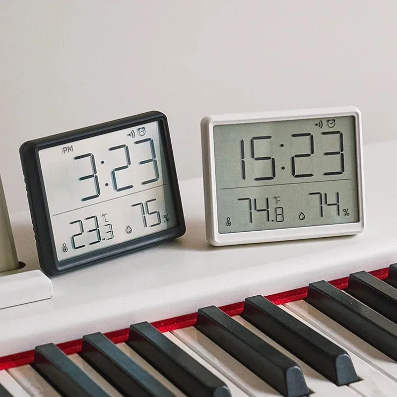Screen Digital Wall Clock Multifunction LCD Temperature Hygrometer Gauge Indoor Desktop Thermometer Humidity Monitor 8218