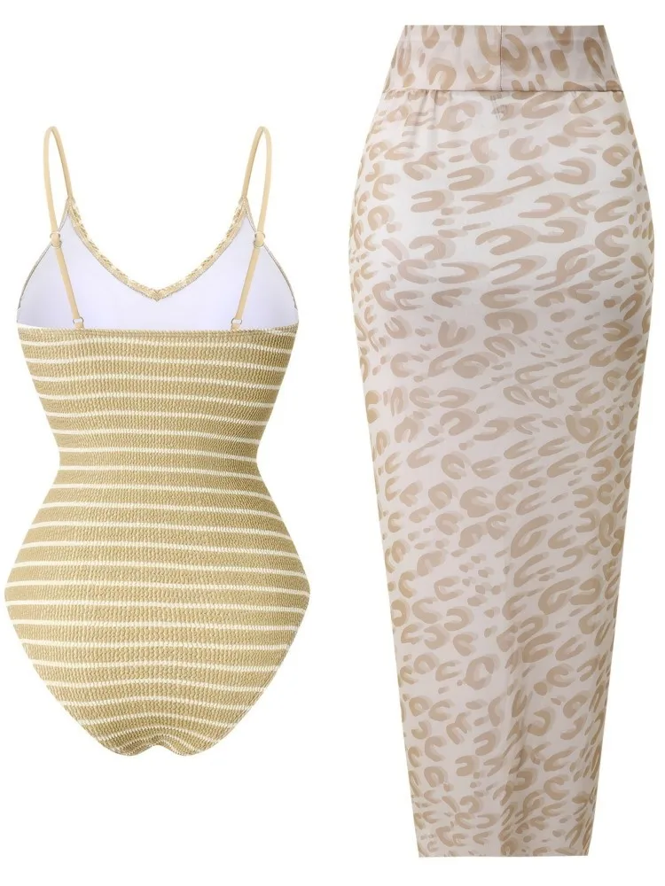 Retro Bikini Printed Fashion Two Piece Swimsuit And Cover Up With Skirt Tight Women's Bandage Summer Beach Luxury Elegant