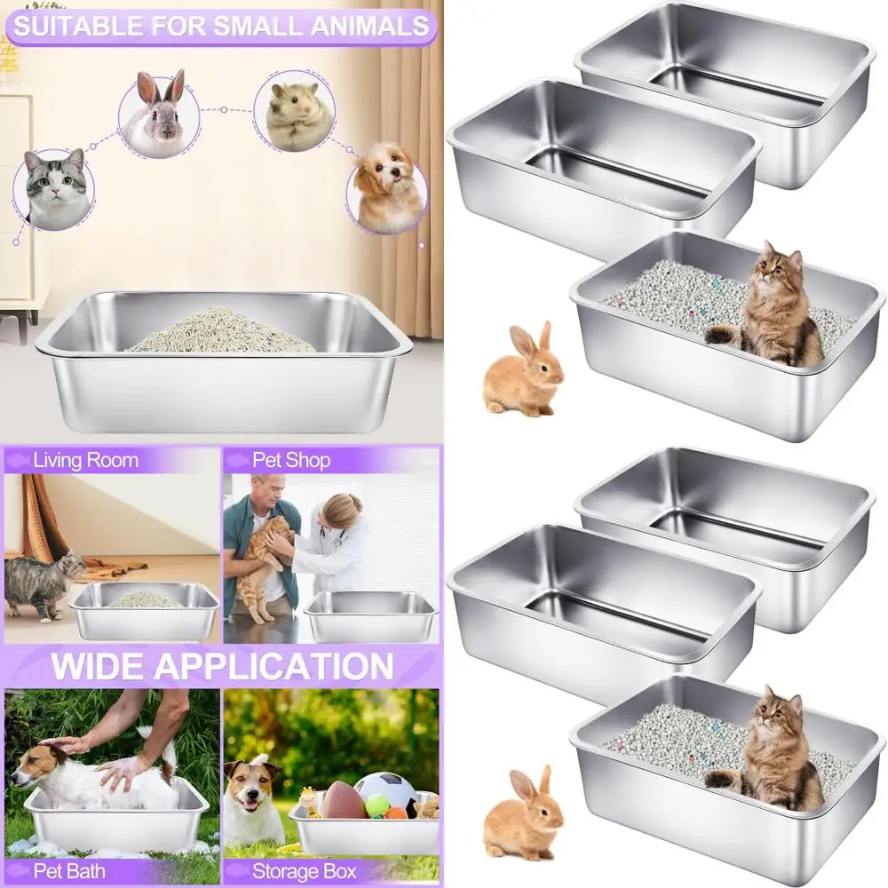 

Большие металлические лотки для кошачьего туалета 17.7Д x 13.8Ш x 5.9В с высокими бортиками, прочные, без запаха, с антипригарным покрытием, легко моются (3 шт.)