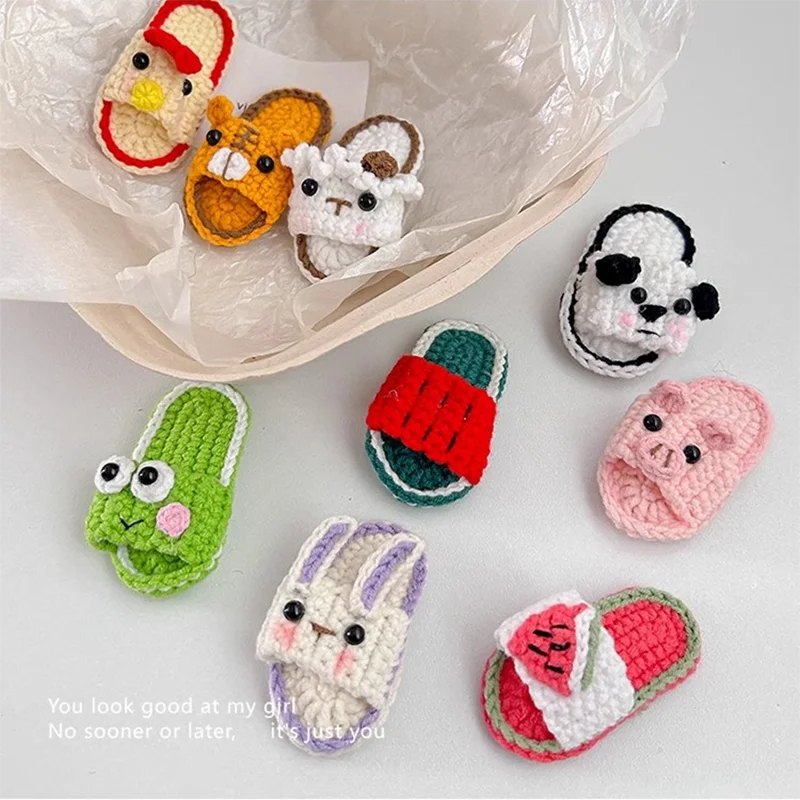 Handmade Crochet Cartoon Slippers Wool Knitting HairpinClip BB Cartoon Animal Bangs Clip Hair Accessories Hand Woven Hairpin