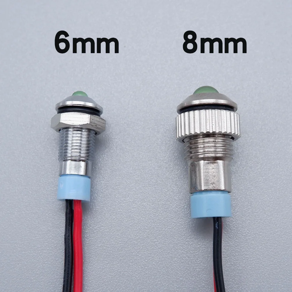 6mm 8mm Metal Indicator Light LED Warning Light Supply Alarm Signal Lamp Pilot With Wires 5V 12V 220V Ball Head Red Blue Green