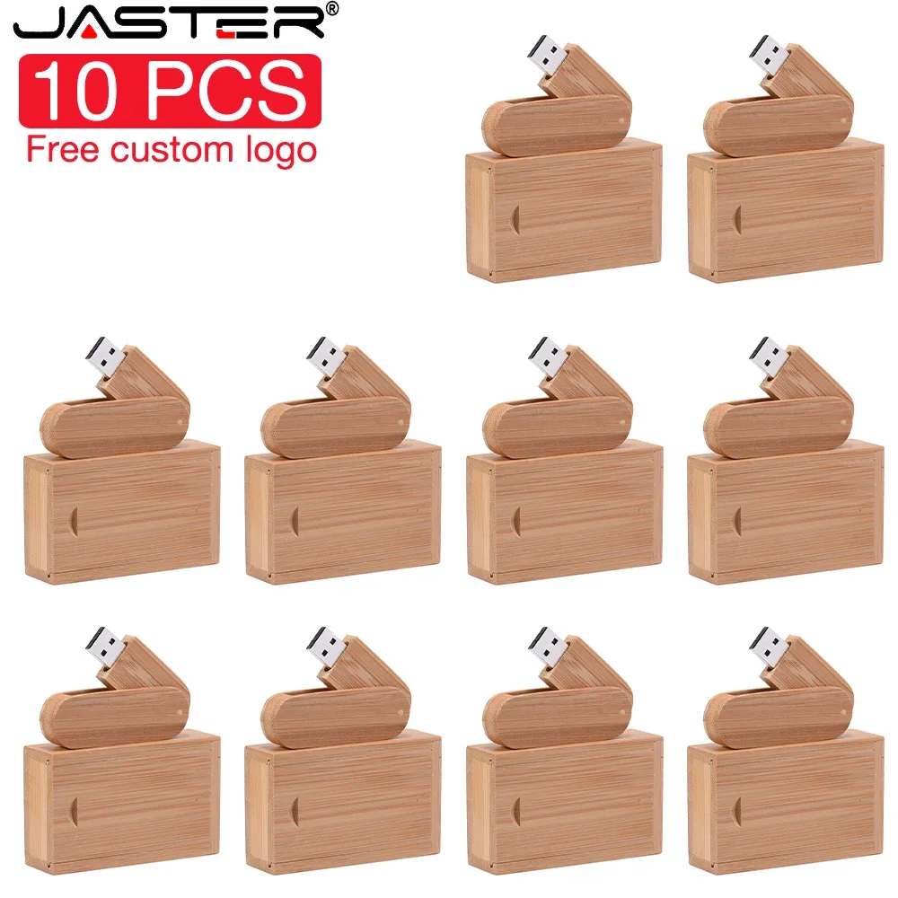 JASTER 10 PCS LOT Rotatable USB 3.0 Flash Drive 128GB Free Custom Logo Creative Gift Memory Stick 64GB Red Wood Pen Drive 32GB