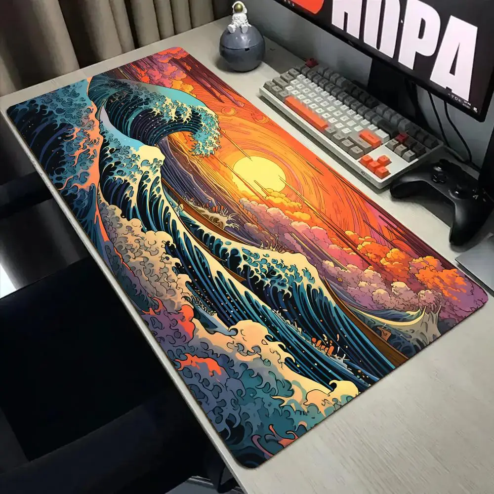 

Sunset and giant waves Mouse Pad Desk Mat with Stitched Edge Non-Slip gaming mats pc accessories keyboard desk pad mauspad