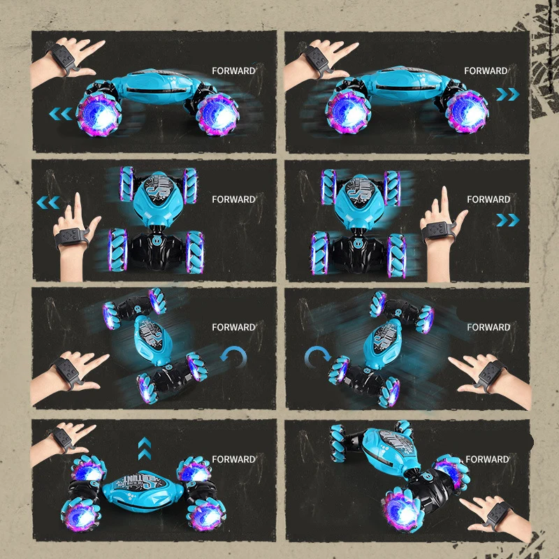 Carro acrobático RC 2.4Ghz 4WD com controle de gestos - 360 °   Flips, Drift Racing, luzes LED e música, brinquedo off-road para meninos e meninas