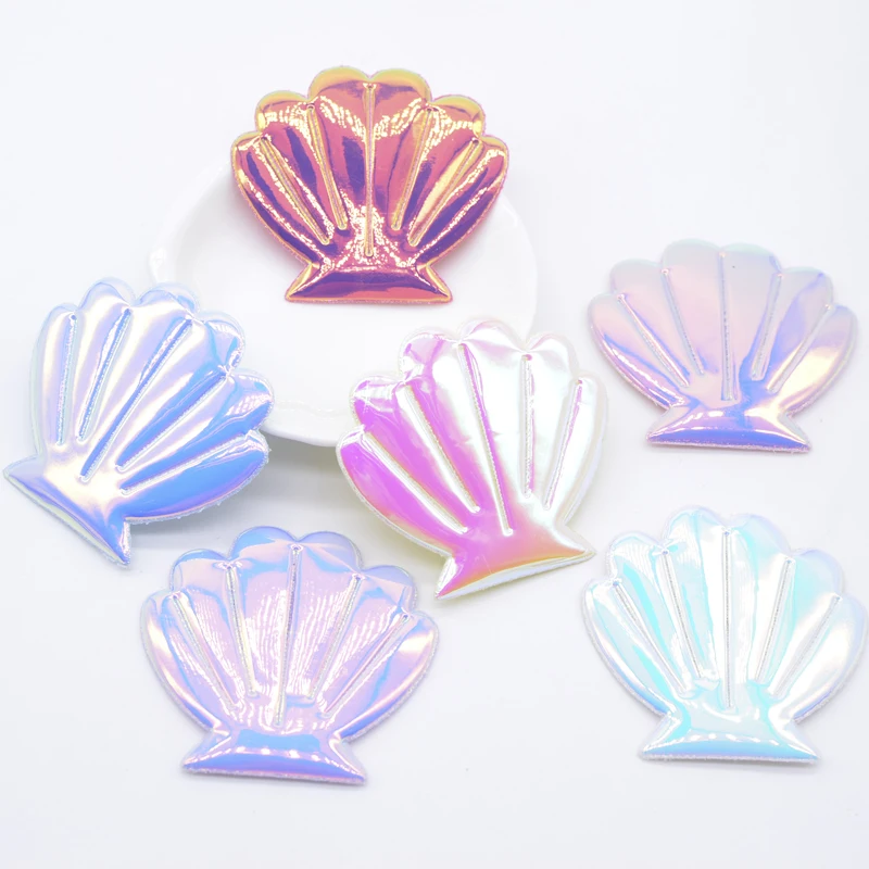 12Pcs 55*50mm Shell Appliques with PU Leather Patches for Clothes Hat Sewing DIY Headwear Hair Clips Decor Accessories