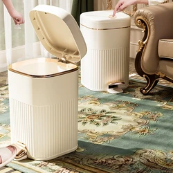 Trash Bin Modern White Gold Color 15L Large Capacity Pedal Garbage Bin with Lid for Home Use Recycle Wastbins