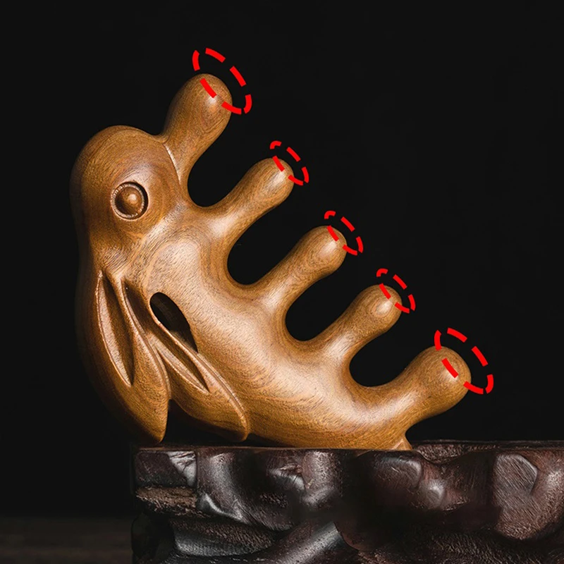 Wooden Massager Green Sandalwood Rabbit Massage Comb Head Meridian Gua Sha Scalp Relaxation Acupuncture Therapy Wide Teeth Comb
