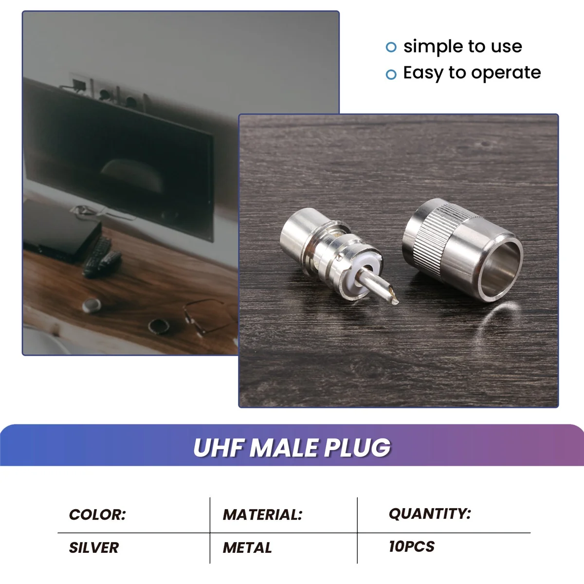 

Better Quality 10pcs Connector UHF male PL259 plug solder RG8 RG213 LMR400 7D-FB cable silver