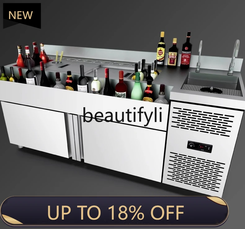 

FF Bar Stainless Steel Mixing Station Water Bar Counter Operation Table Workbench Cocktail Cabinet