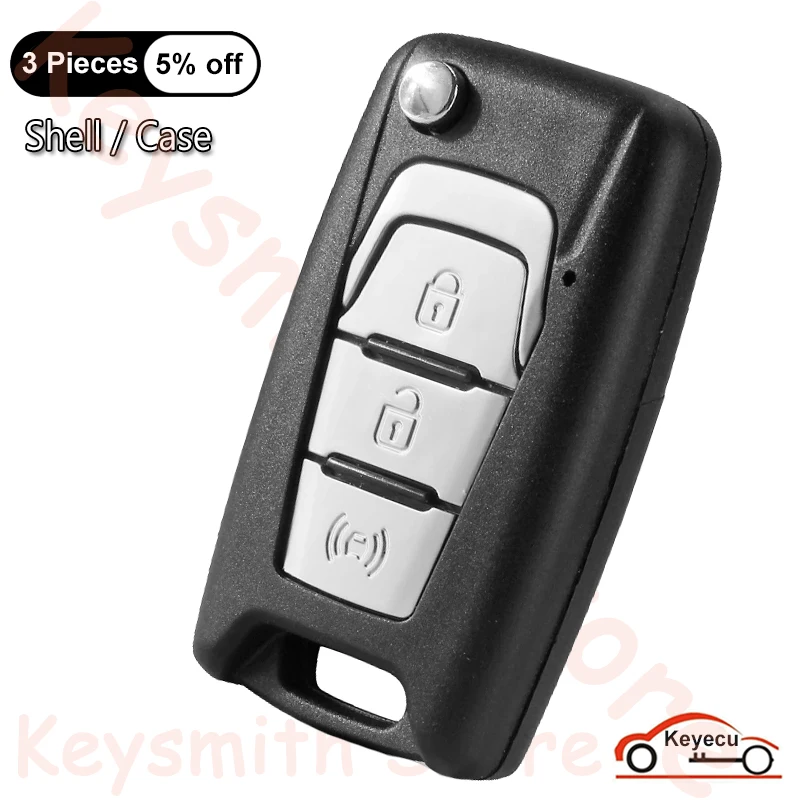 KEYECU 3 Buttons Case for SsangYong Korando Actyon C200 2016 2017 Auto Flip Remote Control Key Fob Shell Cover Replacement