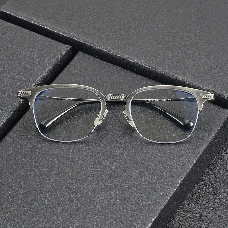 Business Male Ultra- Wide Square Half- Frame Glasses Men Big Head Face Fashion Retro Pure Titanium Semi- Rim Optical Spectacles