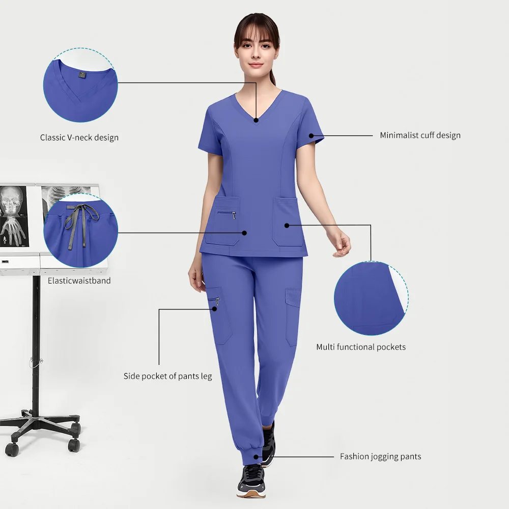 Scrubs Uniform Suit Hospital Doctor Costume Women Health Service Worker Nursing Surgery Set Solid Color Bauty Salon Work Clothes
