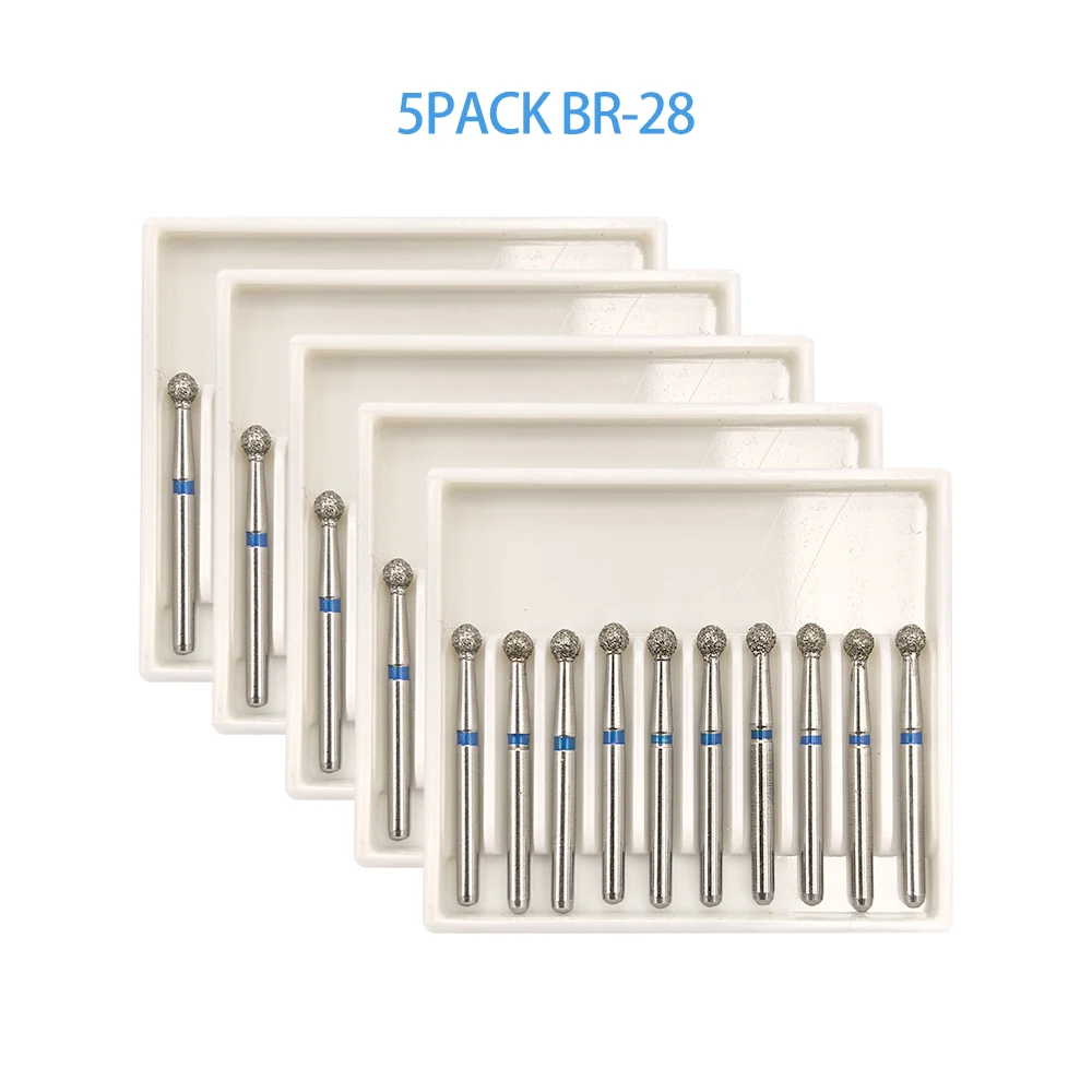 

Набор из 5 коробок (10 шт. в каждой) стоматологических алмазных боров BR-23, BR-25, BR-26, BR-28, BR-31, шарообразные, круглые, 1.6 мм, для высокоскоростных наконечников, 450000 об/мин