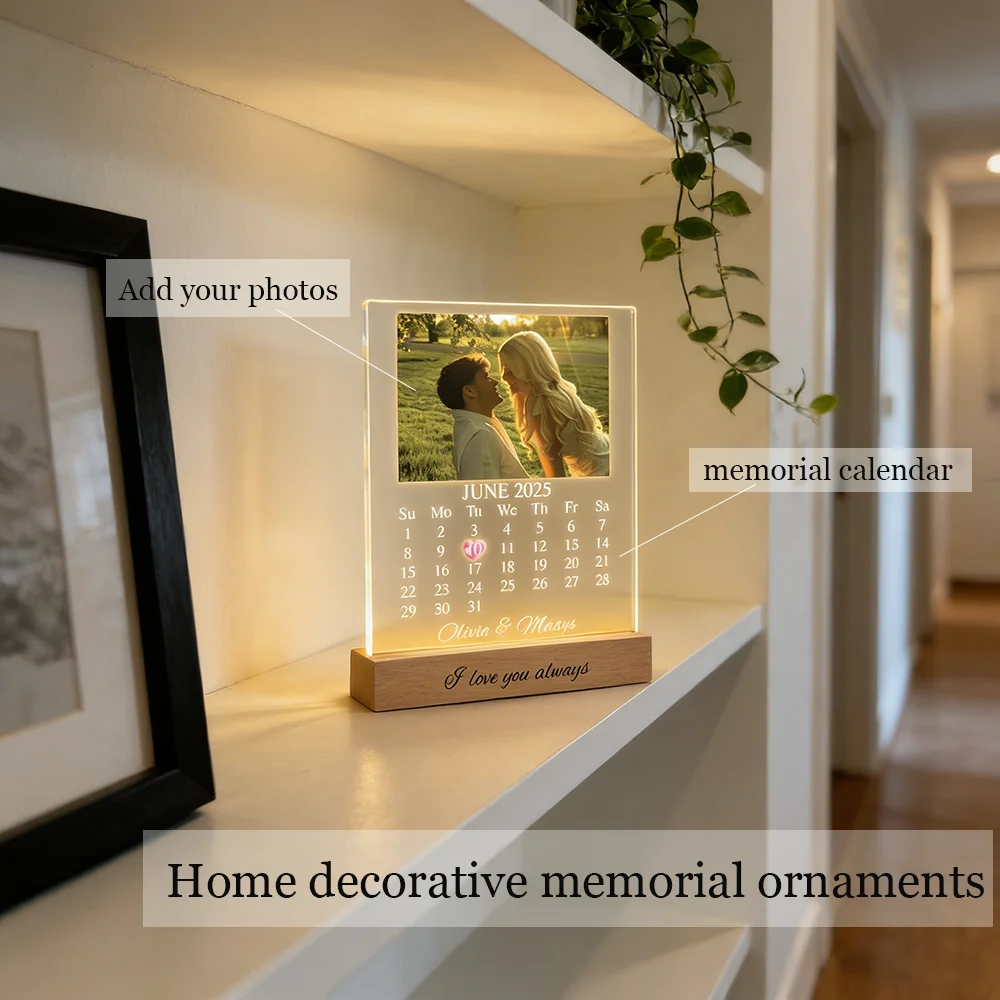 

Valentine Day Customized Photo Memorial Calendar Acrylic Ornament With LED Night Light Couple Romantic Gifts Home Desktop Decor