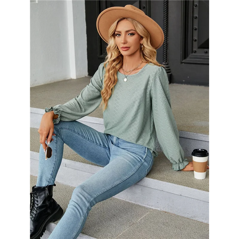 

NEW-Womens Long Puff Sleeve Shirts Casual Tops Dressy Blouses Tunic Fall Fashion 2025 Trendy Loose Outfits