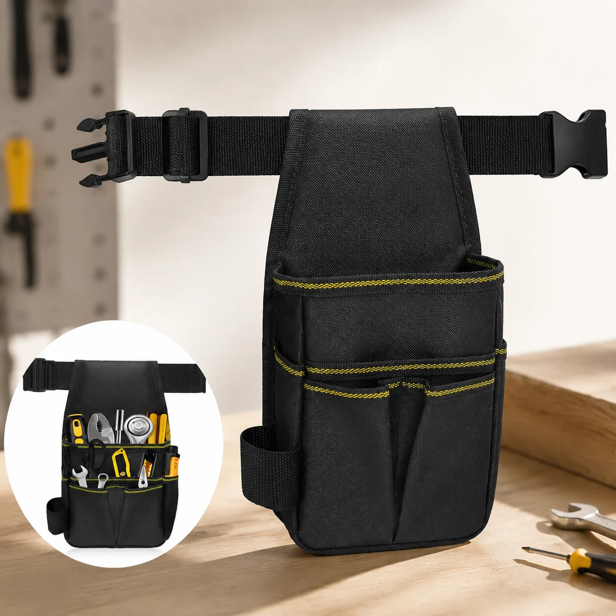 Heavy Duty Tool Pouch Bag With Adjustable Belt Multi Pocket Electrician Work Bag Screwdriver Pliers Tool Organizer