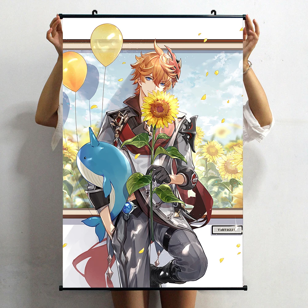 HOT Anime Genshin Impact Tartaglia Lumine Thoma Aether Zhongli 3D Printed HD Wall Scroll Poster Living Room Decor Collection Art