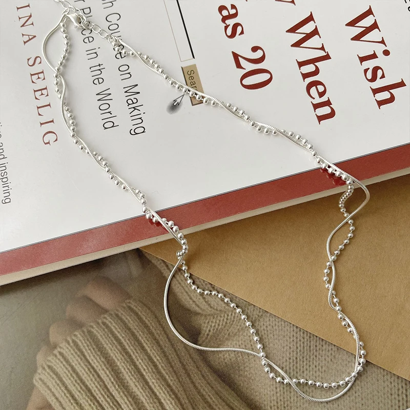 Women's 925 Sterling Silver Double Layer Snake Bone Chain Necklace