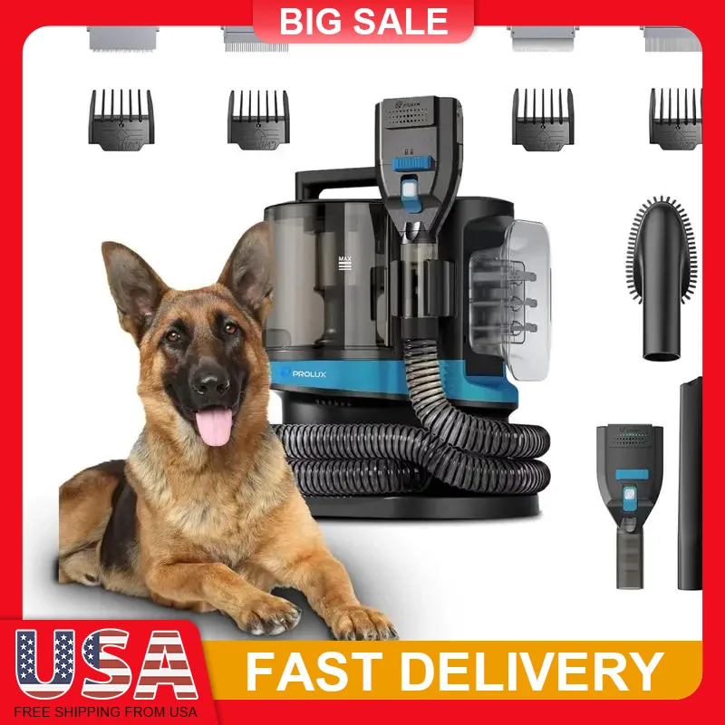 

4 in 1 Bagless Pet Grooming Vacuum Deshedder Clipper Combs No Mess 3.3L Dust Bin Quiet 52dB 3 Suction Levels Home Use