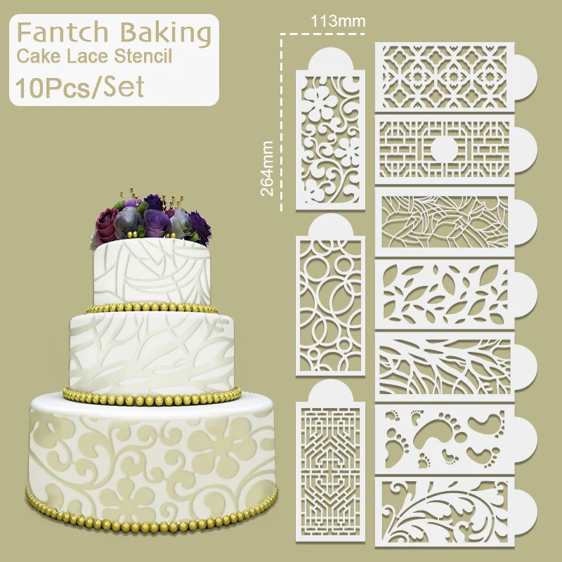 10Pcs/Set Cake Wave Decoration DIY Template Mold Plastic Pad Strew Duster Flower Baking Tool Moulds Mandala Totem Stencil Lace