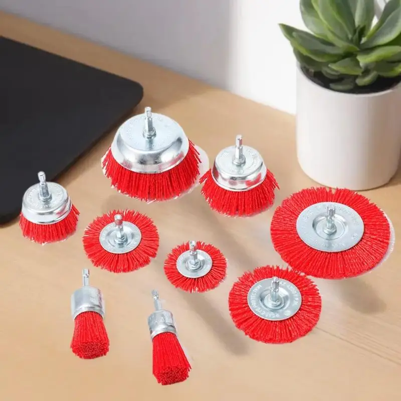 

Для дрели, вращающийся инструмент для удаления ржавчины/коррозии/краски, нейлоновая абразивная щетка, зернистость 80/120/180/240, плоская абразивная щетка с хвостовиком 1/4 дюйма
