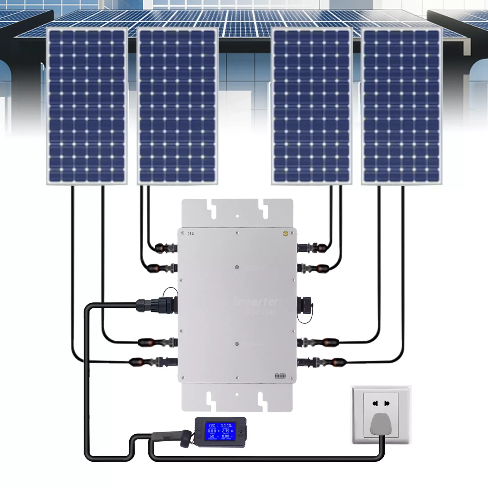 1200W Solar Micro Inverter 1200W MPPT Grid Tie Pure Sine Wave DC to AC LCD Waterproof