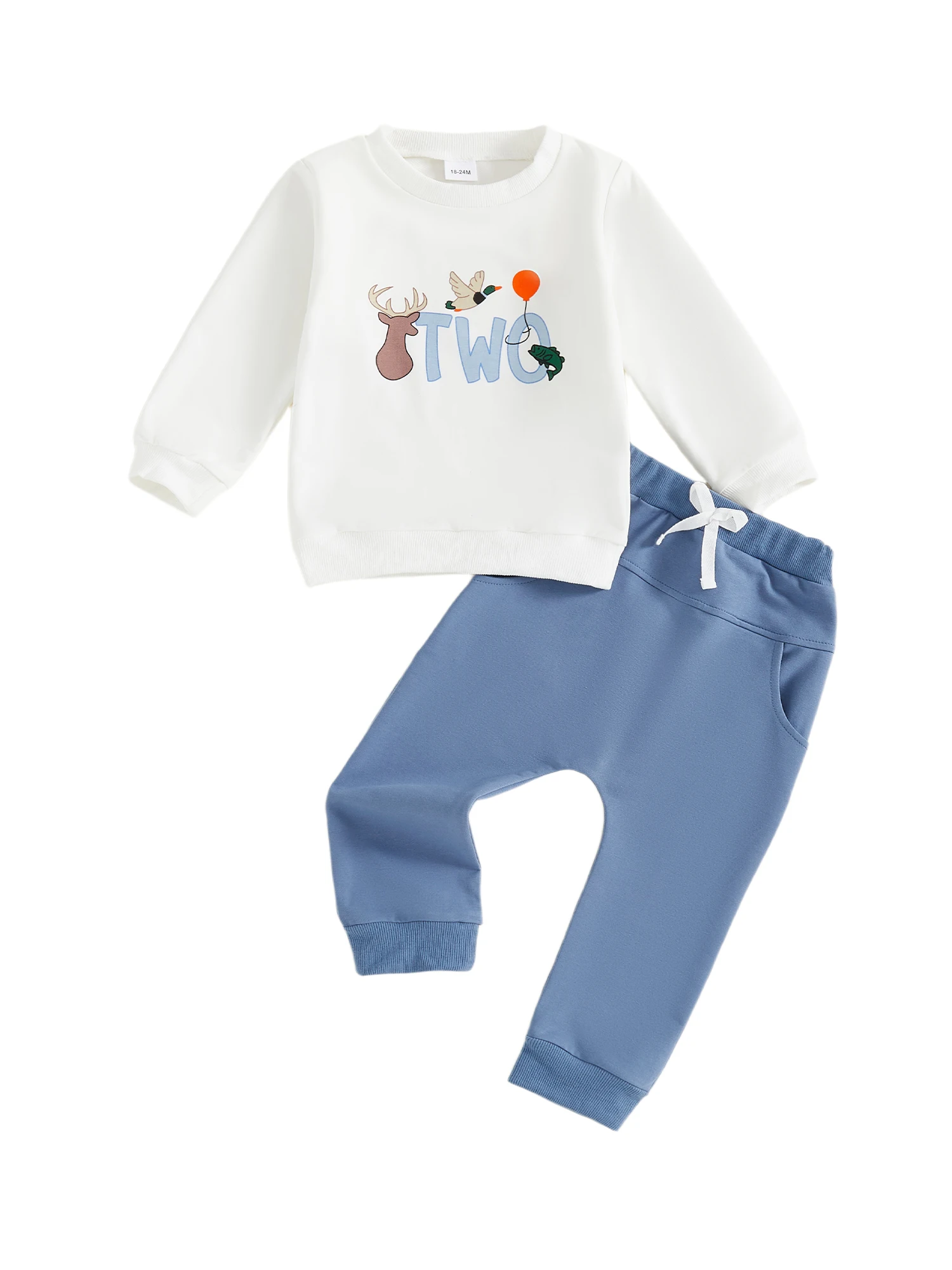 

Toddler Boy s 2nd Birthday Outfit with Cute Animal Print Long Sleeve Sweatshirt and Elastic Waist Joggers - 2 Piece Set for Boys