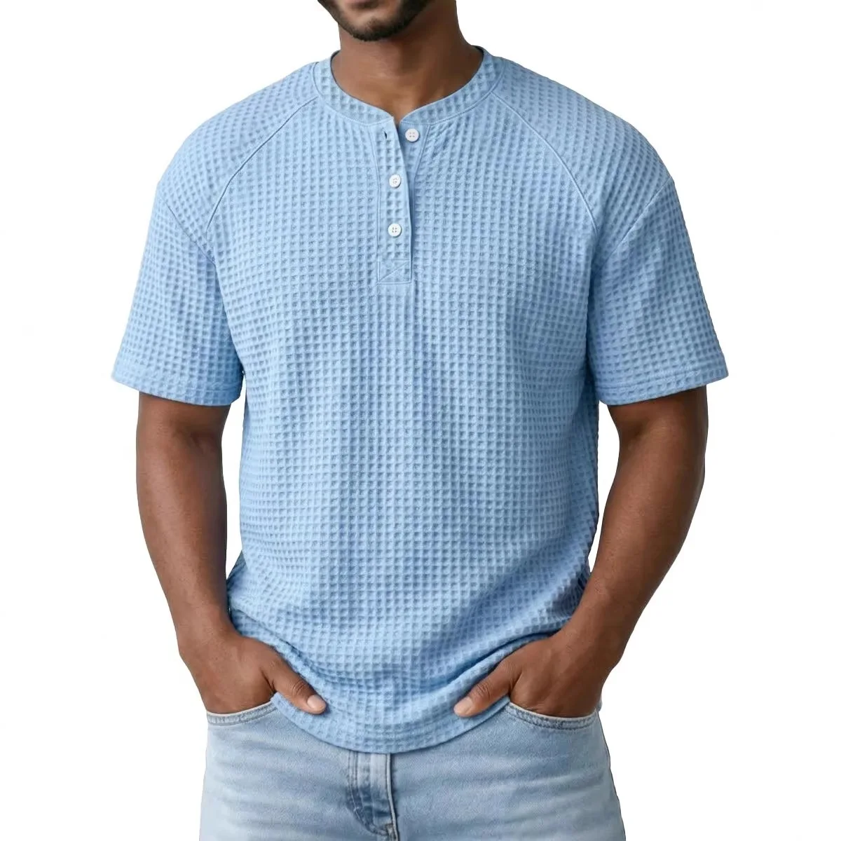 2026 Spring/Summer Waffle Men's Top Short Sleeve Casual Fashion T-Shirt