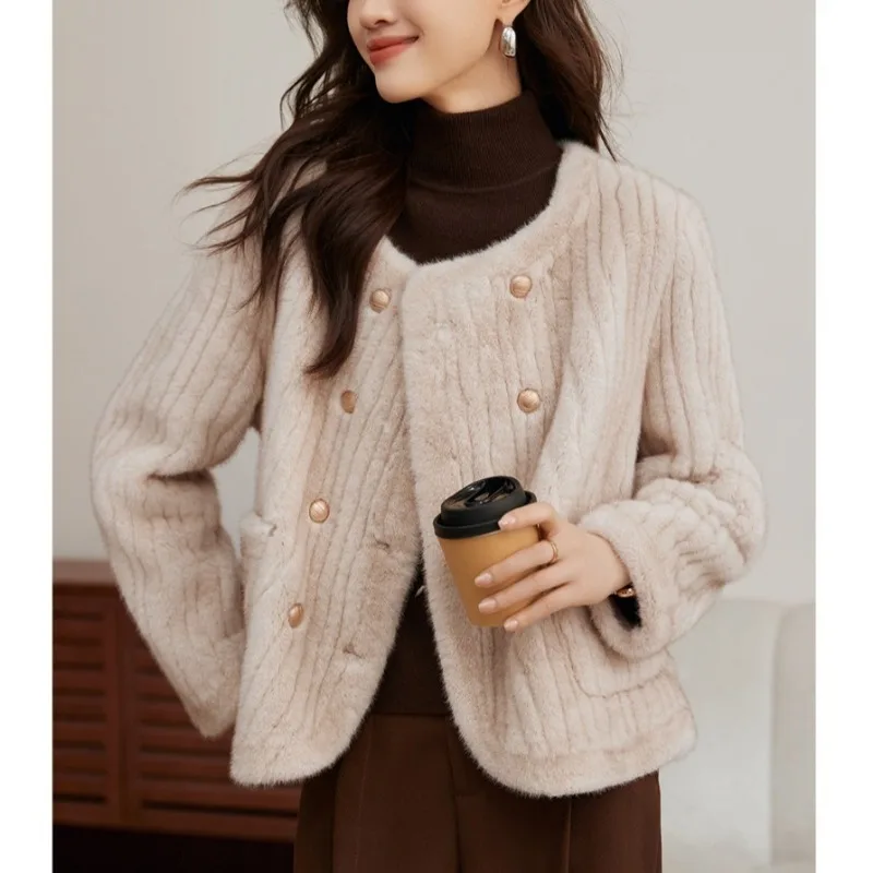 

Vintage Cropped Stand Neck Loose Casual Jacket Streetwear Single Button Pockets Fashion Solid Color Top Women Winter Coat