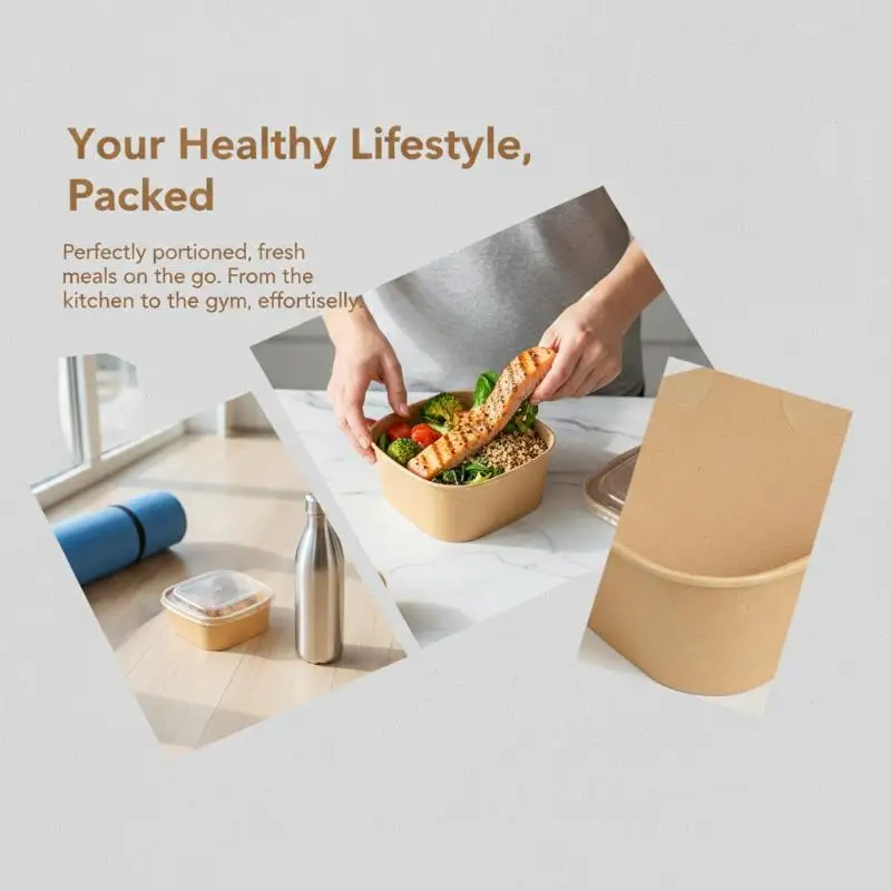 @*Disposable Square Kraft Paper Lunch Boxes with Lids 10Pcs BPA Free Bento Containers for Daily Meal Prep Takeaway Delivery