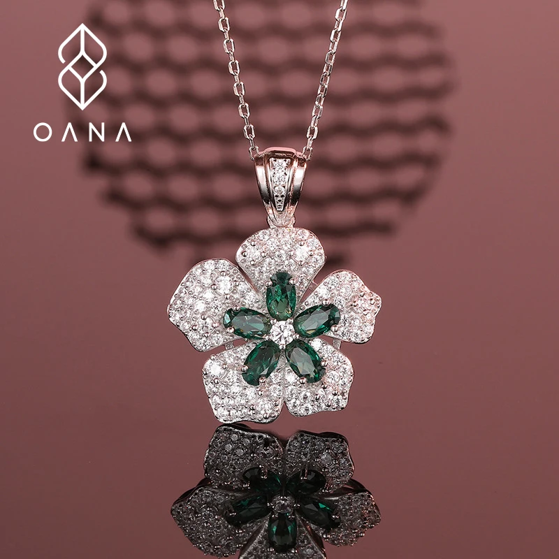 Fashionable And Versatile 925 Sterling Silver Petal Necklace For Women, Emerald Necklace, Fresh Niche Design Jewelry