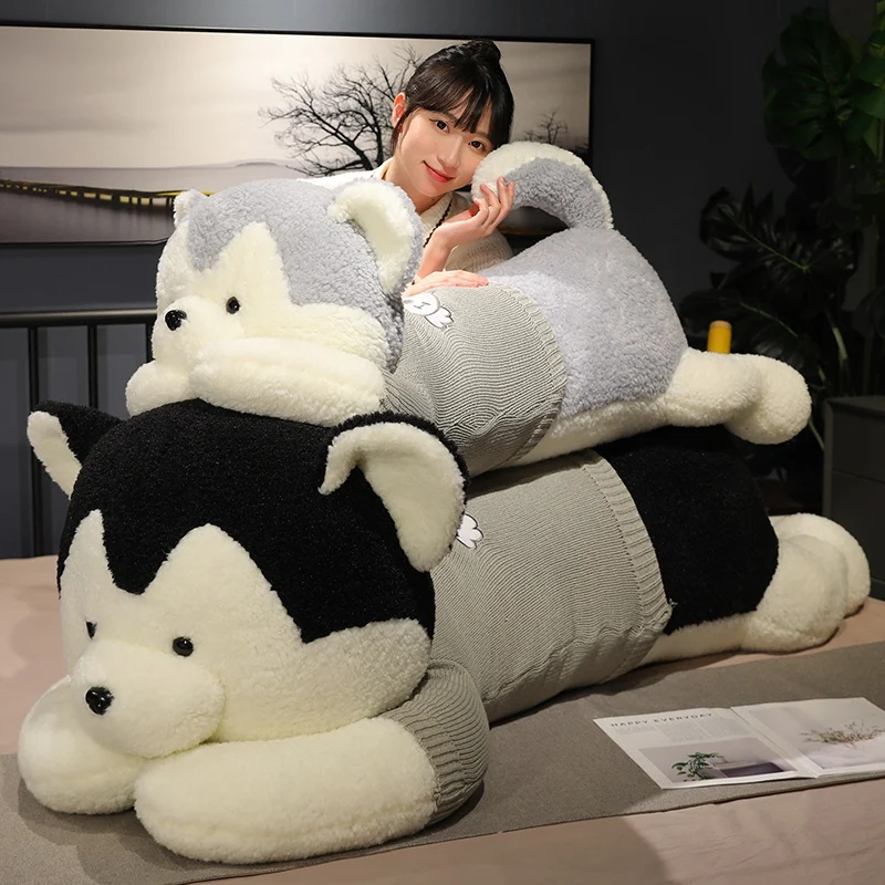 

6 Colors Husky Plush Toys Stuffed Soft Sofa Cushion Room Decoration Lying Dog Dolls for Pregnant Women Sleeping Birthday Gifts