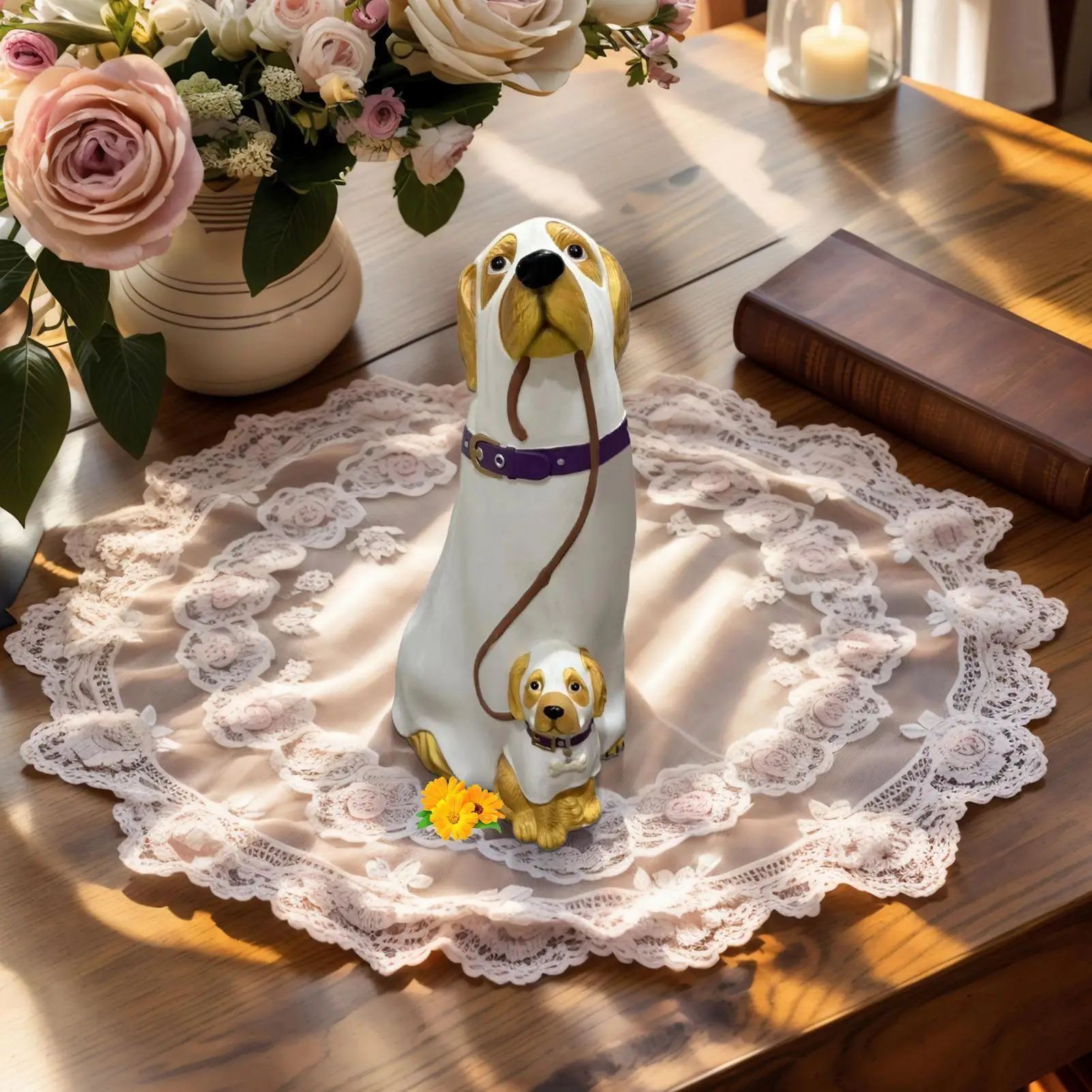 Dog Sculpture Puppy Figurines Realistic Resin Animal Sculptures For Farmhouse Birthday Cake Topper Dorm Workplace Bookshelf