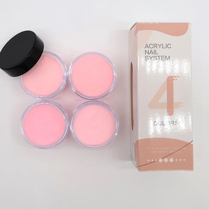 4Jars/set Professional Ombre Nude Pink Acrylic Powder 3IN1Extension/Carving/Dipping Crystal Powder 15g*4pcs Pink Acrylic Powder