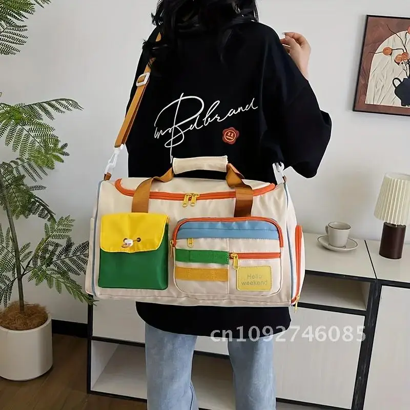 Sac de voyage rétro coloré, sac de sport de grande capacité avec épaule pour sac à main décontracté, sangle, bagages de sport pour femmes, multi-poches