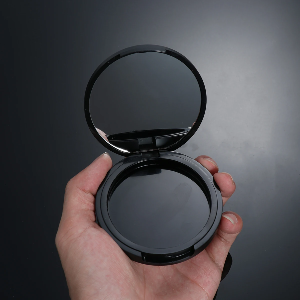 2 pçs redondo vazio preto recarregável creme recipientes leve portátil espelho compacto viagem bálsamo labial sombra caso