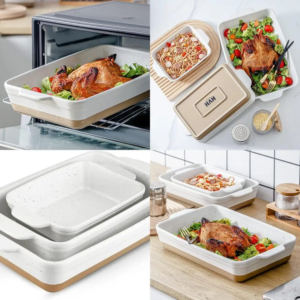 

3-Piece White Farmhouse Ceramic Bakeware Set with 9x13 and Deep Casserole Dishes