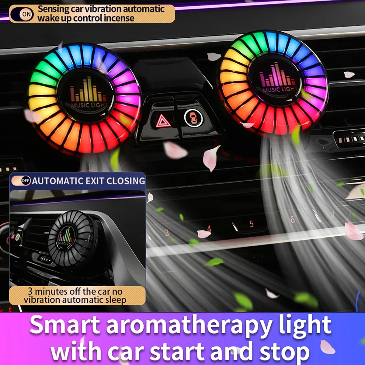 Car Music Rhythm Light  256Colors Option App Control RGB LED Strip Sound Control Auto Music Lamp With Air outlet Fresheners