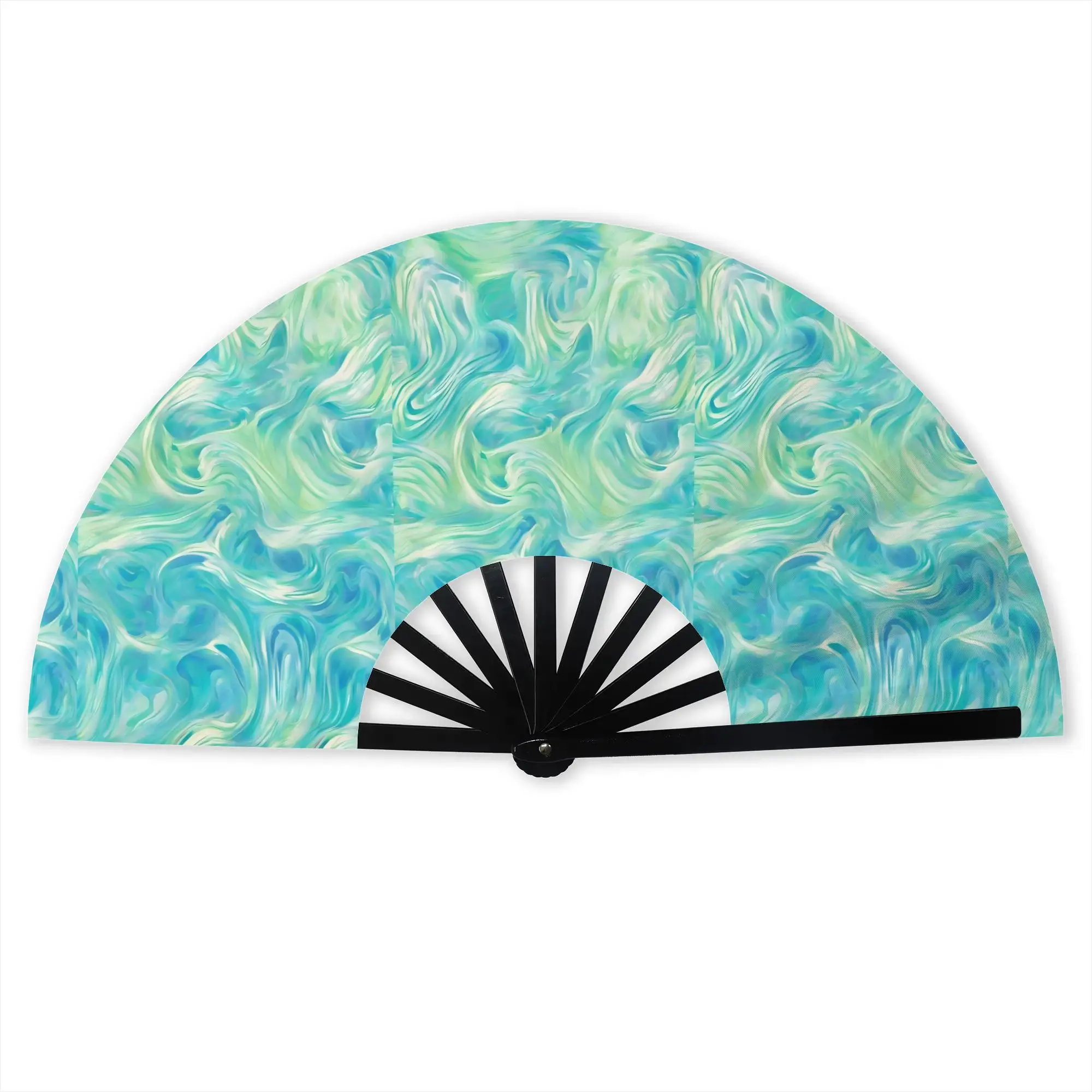 Green Tie Dye Traditional Folding Fan Oriental Art Abstract High-Quality Polyester Fans Gift Elegant Decorative Hand Fan