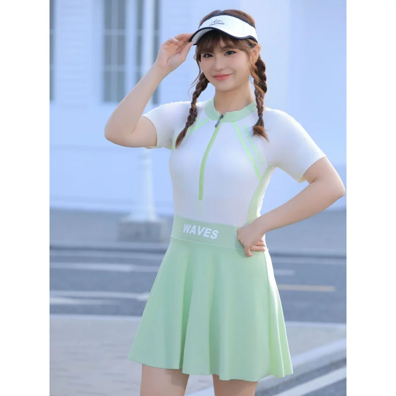 Minsu 2025, nuevo traje de baño con falda de una pieza, calzoncillos tipo bóxer conservadores de talla grande, parque acuático para natación