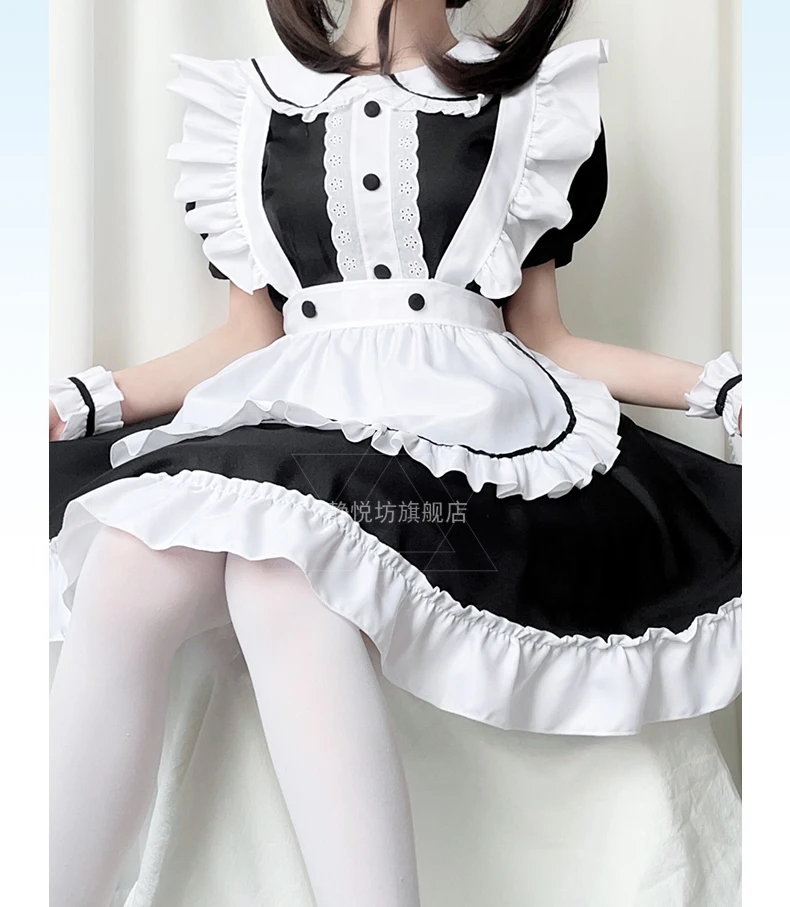 المرأة القطة أبيض وأسود خادمة الزي انمي ياباني تأثيري لولي كوس خادمة موحدة القهوة خادمة فستان الأميرة